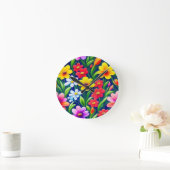 花カラフル柄 ラウンド壁時計 (ホーム)