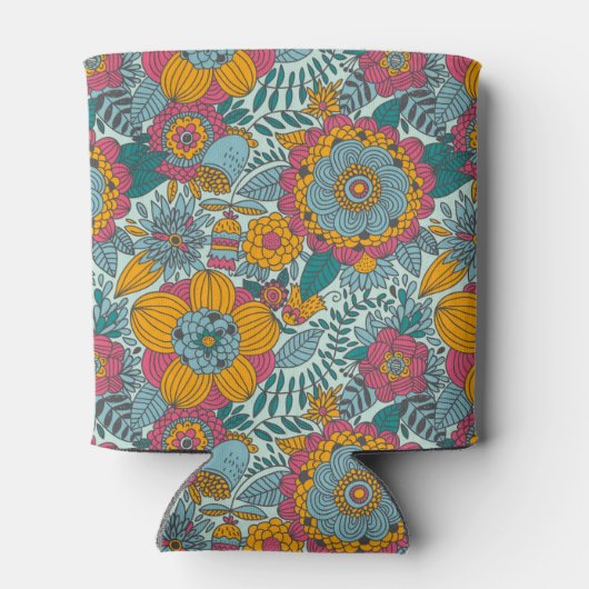 花カラフル柄 缶クーラー (裏面)