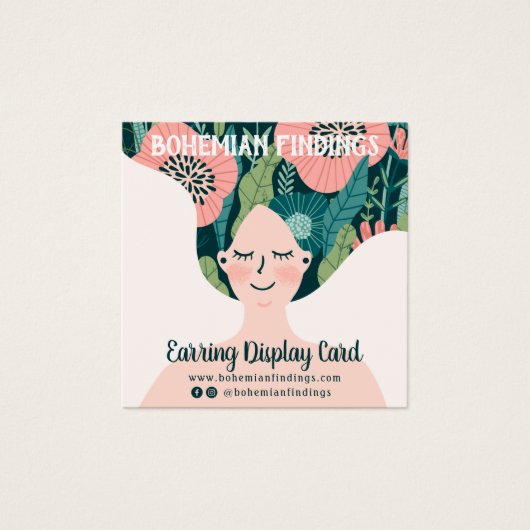 花カラフル柄bohoイラストレーションイヤリング (正面)