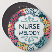 花カラフル柄RN名 缶バッジ (正面&裏面)