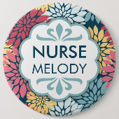 花カラフル柄RN名 缶バッジ (正面)