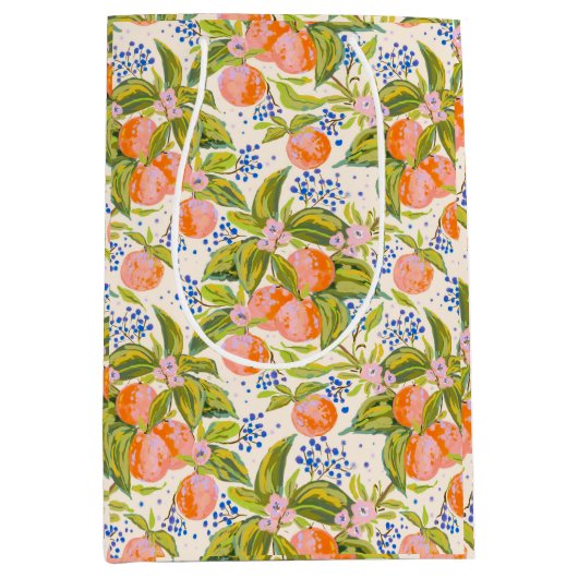 花カラフル桃 ミディアムペーパーバッグ (正面)