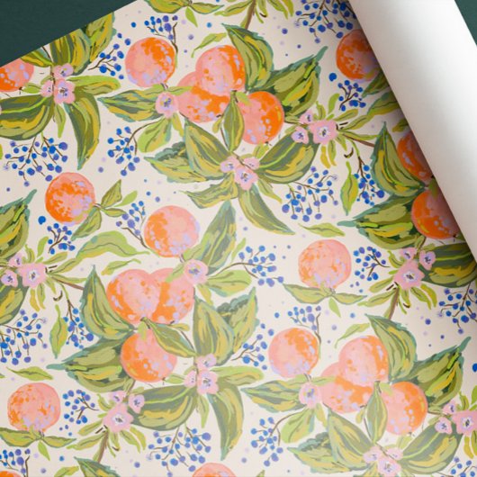 花カラフル桃 ラッピングペーパー