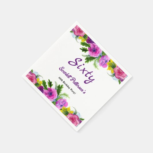 花カラフル植物学フローラ60誕生日 スタンダードカクテルナプキン (角)