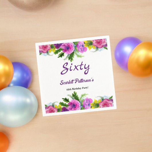 花カラフル植物学フローラ60誕生日 スタンダードカクテルナプキン