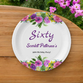 花カラフル植物学フローラ60誕生日 ペーパープレート