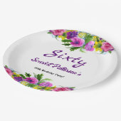 花カラフル植物学フローラ60誕生日 ペーパープレート (アングル)