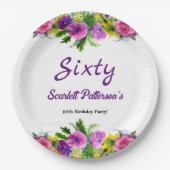 花カラフル植物学フローラ60誕生日 ペーパープレート (正面)