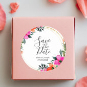 花カラフル植物結婚式の日付を保存 ラウンドシール