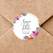 花カラフル植物結婚式の日付を保存 ラウンドシール