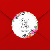 花カラフル植物結婚式の日付を保存 ラウンドシール