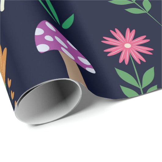 花カラフル模様のお洒落キノコ ラッピングペーパー (ロールコーナー)