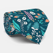 花カラフル模様(青緑) ネクタイ (ロール)