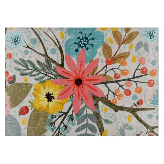 花カラフル水彩可愛 カッティングボード (正面)