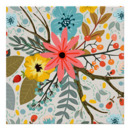 花カラフル水彩可愛 ポスター