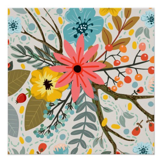 花カラフル水彩可愛 ポスター (正面)