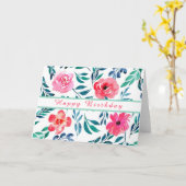 花カラフル水彩画ハッピーバースデー カード (黄色い花)