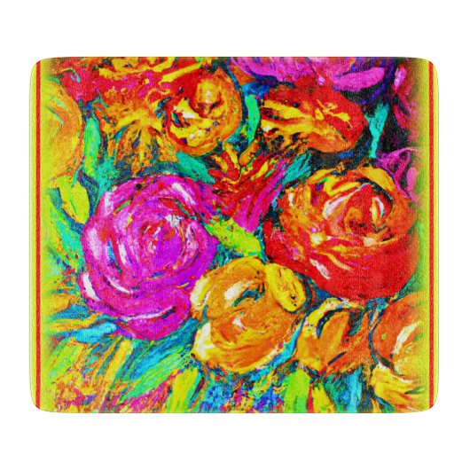 花カラフル油塗装。買今 カッティングボード (正面)