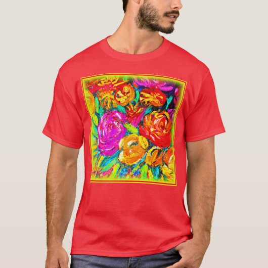 花カラフル油塗装。買今 Tシャツ (正面)