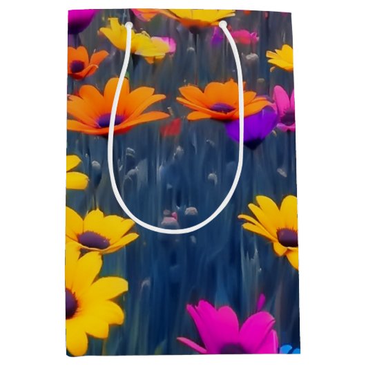 花カラフル畑 ミディアムペーパーバッグ (正面)