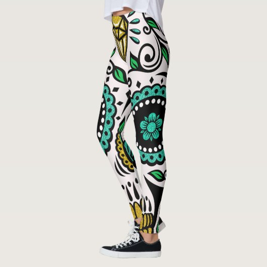 花カラフル糖スカル レギンス (左)