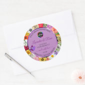 花カラフル紫色の製品ラベルのロゴ ラウンドシール (封筒)