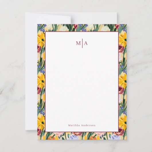花カラフル絵を描画モノグラム名個人 ノートカード (正面)