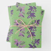 花カラフル緑と紫の包み紙 ラッピングペーパーシート (インサイチュ)