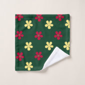 花カラフル緑装飾花柄 バスタオルセット (ウォッシュタオル)