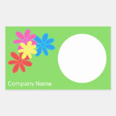 花カラフル緑青ピンクレッド名ギフトラベル 長方形シール (正面)