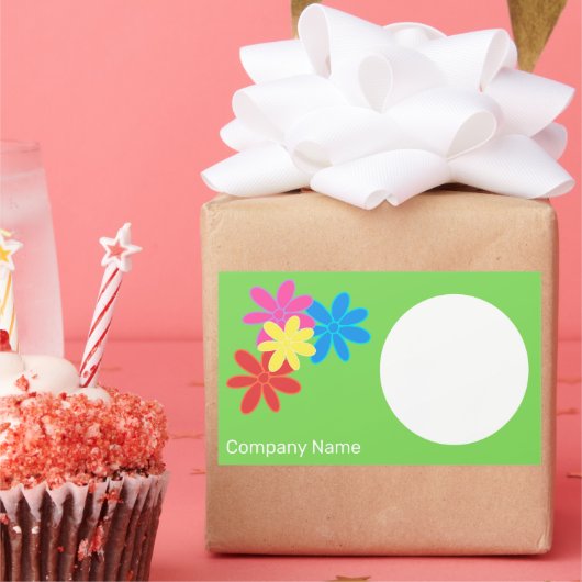 花カラフル緑青ピンクレッド名ギフトラベル 長方形シール (パーティー)