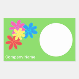 花カラフル緑青ピンクレッド名ギフトラベル 長方形シール
