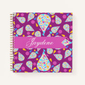 花カラフル花びらとドット紫ピンク ノートブック (正面)