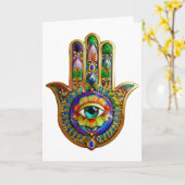 花カラフル花びらターコイズサードアイハムサ カード (黄色い花)