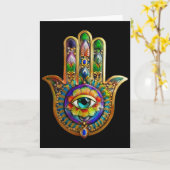 花カラフル花びらターコイズサードアイハムサ カード (黄色い花)