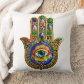 花カラフル花びらターコイズサードアイハムサ クッション (ブランケット)