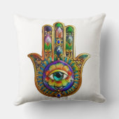 花カラフル花びらターコイズサードアイハムサ クッション (裏面)