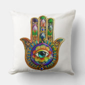 花カラフル花びらターコイズサードアイハムサ クッション (正面)