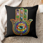 花カラフル花びらターコイズサードアイハムサ クッション (ブランケット)