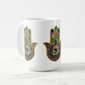 花カラフル花びらターコイズサードアイハムサ コーヒーマグカップ (正面左)