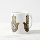 花カラフル花びらターコイズサードアイハムサ コーヒーマグカップ (正面右)