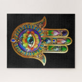 花カラフル花びらターコイズサードアイハムサ ジグソーパズル (横)