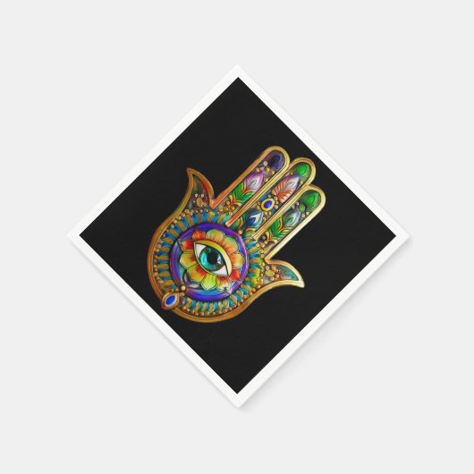 花カラフル花びらターコイズサードアイハムサ スタンダードカクテルナプキン (角)