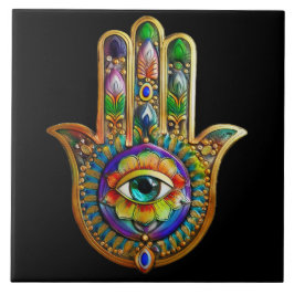 花カラフル花びらターコイズサードアイハムサ タイル