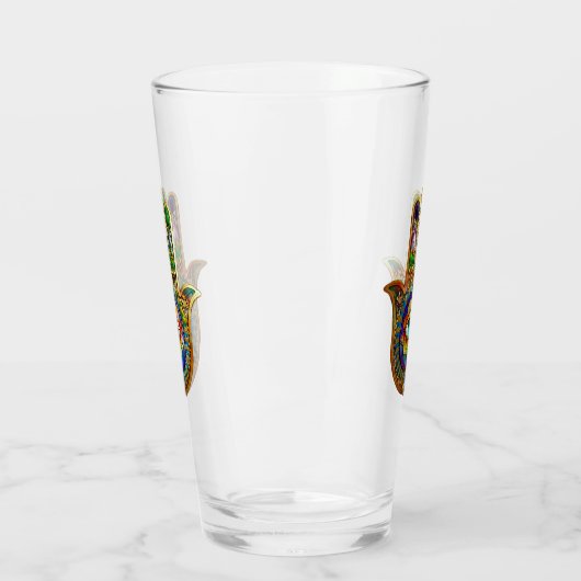 花カラフル花びらターコイズサードアイハムサ タンブラーグラス (左)