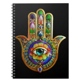 花カラフル花びらターコイズサードアイハムサ ノートブック