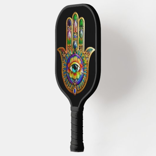花カラフル花びらターコイズサードアイハムサ ピックルボールラケット (左)