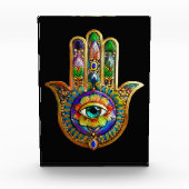 花カラフル花びらターコイズサードアイハムサ フォトブロック (正面)