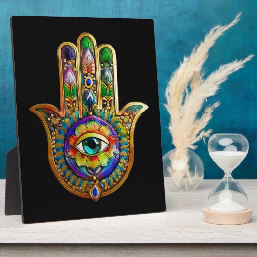 花カラフル花びらターコイズサードアイハムサ フォトプラーク (側面)