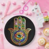 花カラフル花びらターコイズサードアイハムサ ペーパープレート (パーティー)